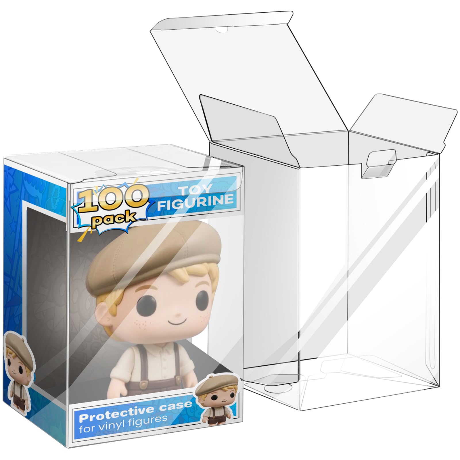 Photo 1 of 100 Pack Clear Protectors Case Compatible with Funko, 4" Pop Figures Case Protectors, Crystal Clear Display Cases for Collectibles with Locking Tab