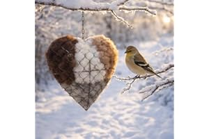 Handmade Outdoor Yard Art Bird Nesting Heart, Refillable Fiber Bird Nest Material Holder for Hummingbirds & Small Wild Birds,