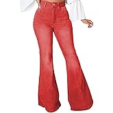 SeNight Women Bell Bottom Jeans Elastic Waist Ripped Flared Jean Destroyed Raw Hem Denim Pants