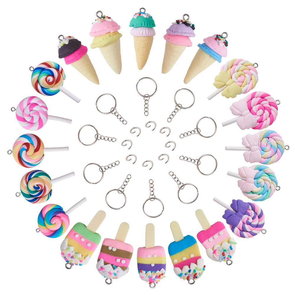 Photo 1 of Cheriswelry 40pcs Candy Lollipop Polymer Clay Charm Sweet Ice Cream Dessert Charm Keychain Pendants for Phone Straps Key Bag Decor DIY Jewelry Making Kits