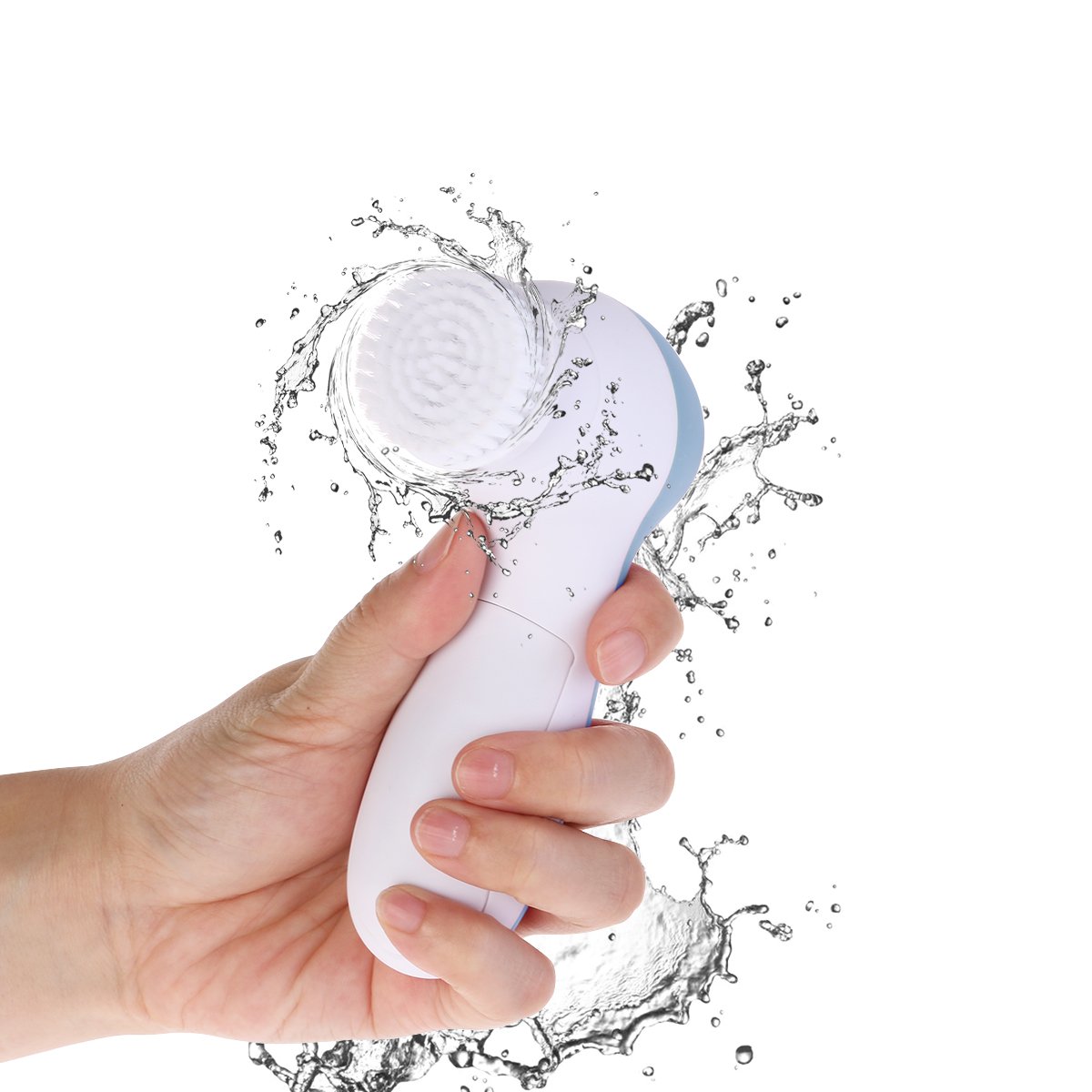 PIXNOR P2017 Waterproof Facial Cleansing Brush and Massager with 7 Brush Heads for Removing Blackhead, Exfoliating and Massaging (Light Blue): Beauty