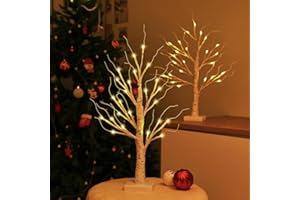 Verinatural 2FT Lighted Birch Tree,Christmas Decorations for Indoor,Table Top Christmas Trees with Lights,Dual Power USB or Battery,Lighted Tree for Winter Holidays Halloween Wedding Decor Set of 2