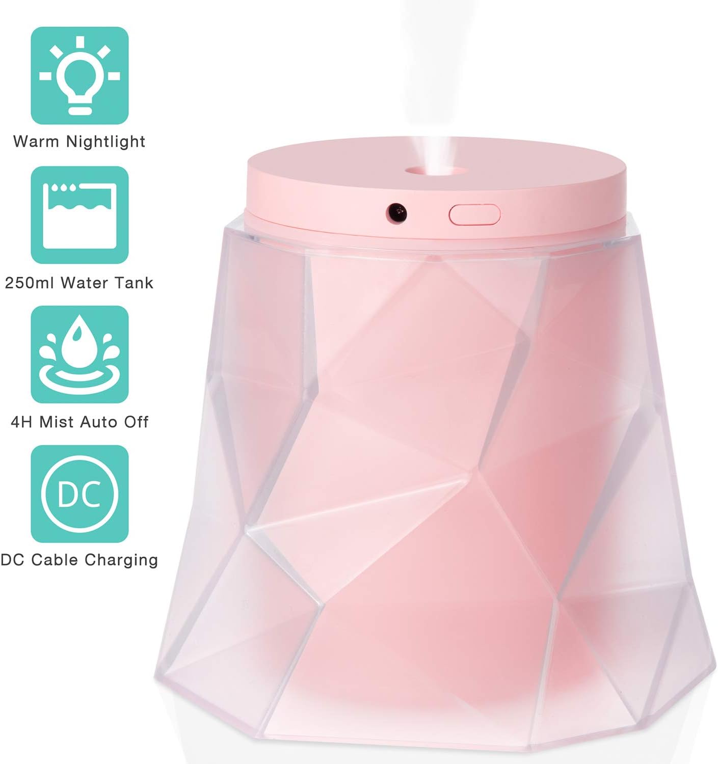 Ultrasonic Cool Mist Humidifier, Portable Detachable Air Humidifiers for Bedroom, USB Powered, Whisper-Quiet, Timer Setting, and Night Light for Kids Adults - Pink