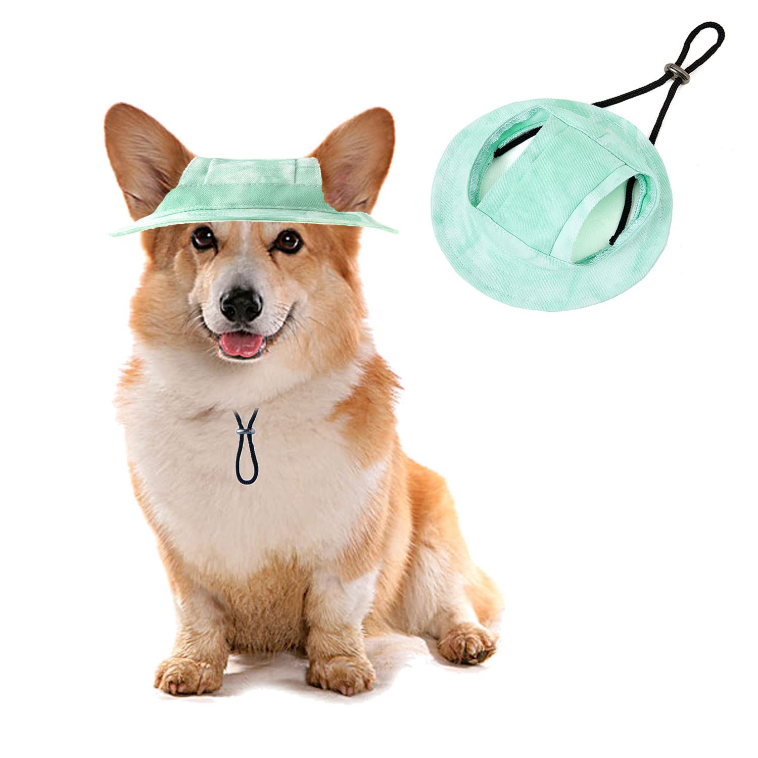 BT Bear Cute Dog Hats,Cotton Casual Visor Bucket Hats Pet Hats Sports Cap with Ear Holes Dogs Sun Hats for Cats Puppy Small Dogs(Green,M)