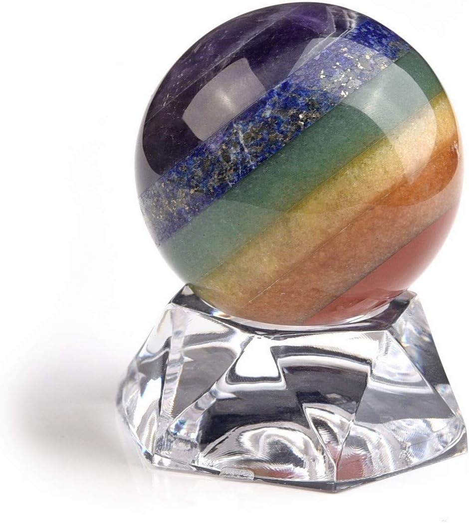MANIFO 7 Chakra Healing Crystal Gemstone Ball Divination Sphere Feng Shui Stone with Acrylic Stand (40mm)