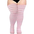 Moon Wood Plus Size Thigh High Socks for Women Knit Cotton Extra Long Halloween Over the Knee High Socks Leg Warmers