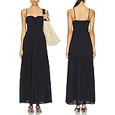 Capuffy Women's Adjustable Spaghetti Straps Smocked Maxi Dress Tiered Skirt Pleated Boho Summer Dress Long Beach Sundress 379