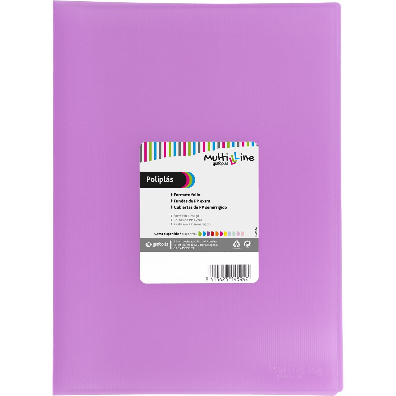 Grafoplás | Plastic Sleeves | 50 Clear Sleeves | Folio Size | Lavender Colour | Flexible Cover | Poly Plastic | Perfect School and Office Supplies