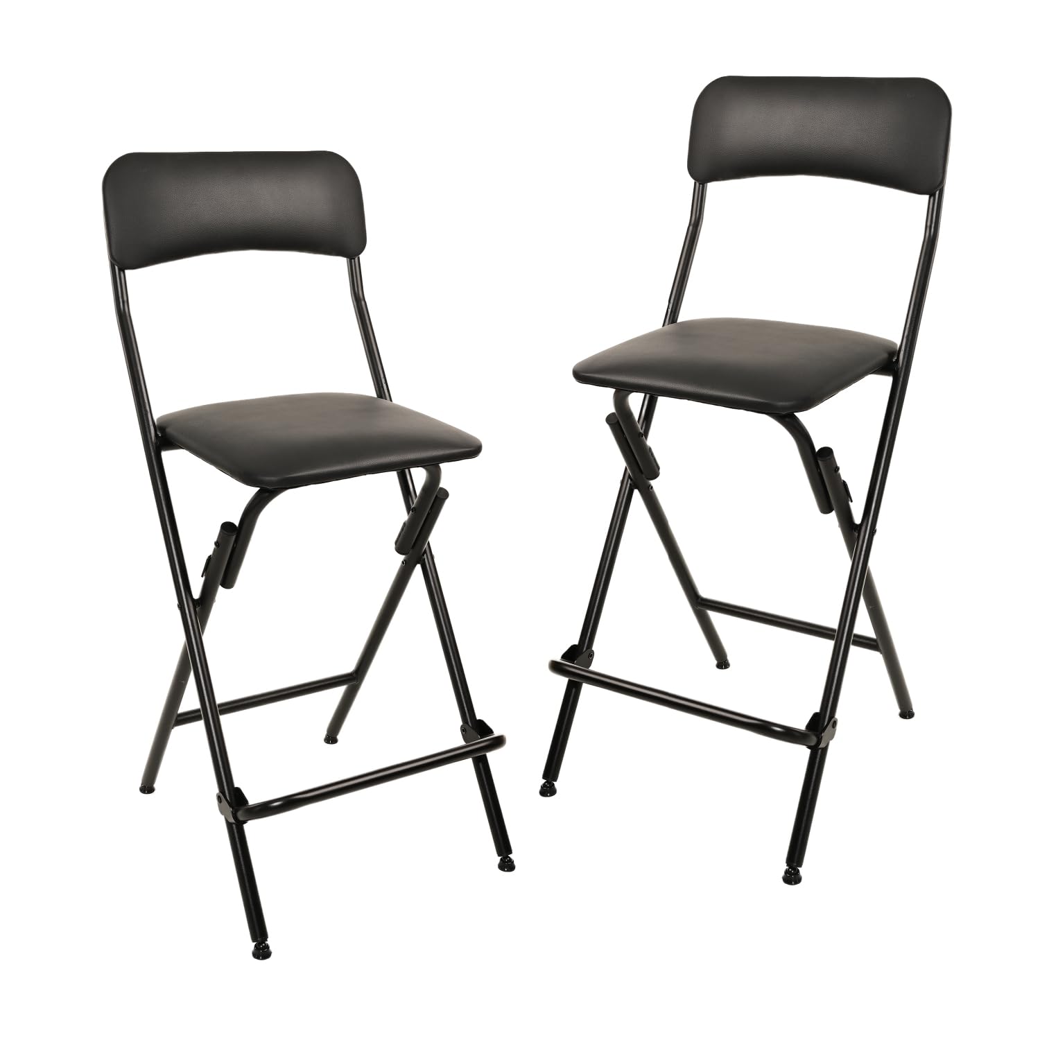 Photo 1 of **ONE CHAIR SEAT HAS A 12 INCH TEAR FROM BOX CUTTER-SEE PICS***Amazon Basics Folding Stool with footrest, 300lb Capacity, 24" Height, Black, Set of 2