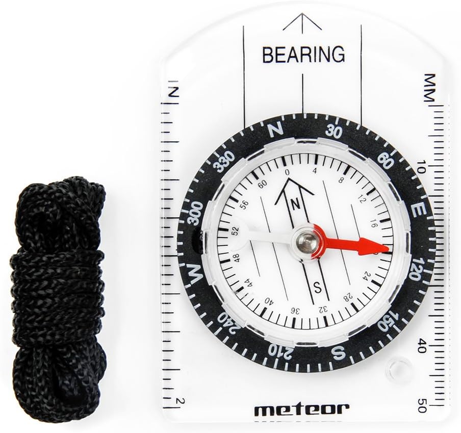 meteor Compass For Map Reading And Navigation Expedition Orienteering Survival Mountaineering Exploring Or Hiking Fully Waterproof Ready Compact Ruler Measure Degrees Magnifier Lens Camping Trekking