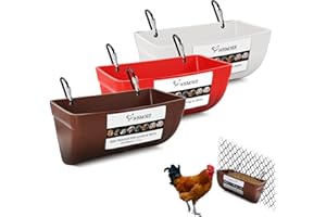 WISMOIER 3 Pack Chicken Feeder Feed Trough with Clips Hanging Fence Feeders for Goat Duck Sheeple Piglets Horse (White+Red+Brown)