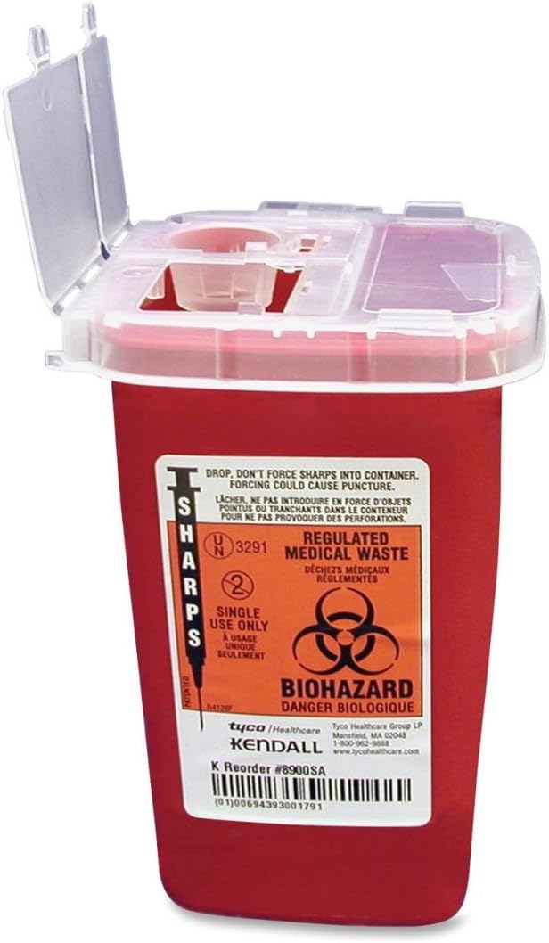 COVIDIEN 1 Quart Flip Top Sharps Container, 6.3" x 4.5" x 4.3", Red: Home & Kitchen