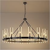 AEULYTIR 48 Inch Black Wagon Wheel Chandelier with Glass Shade, 16 Lights, Modern Farmhouse Style, Ideal for Dining Room, Kit