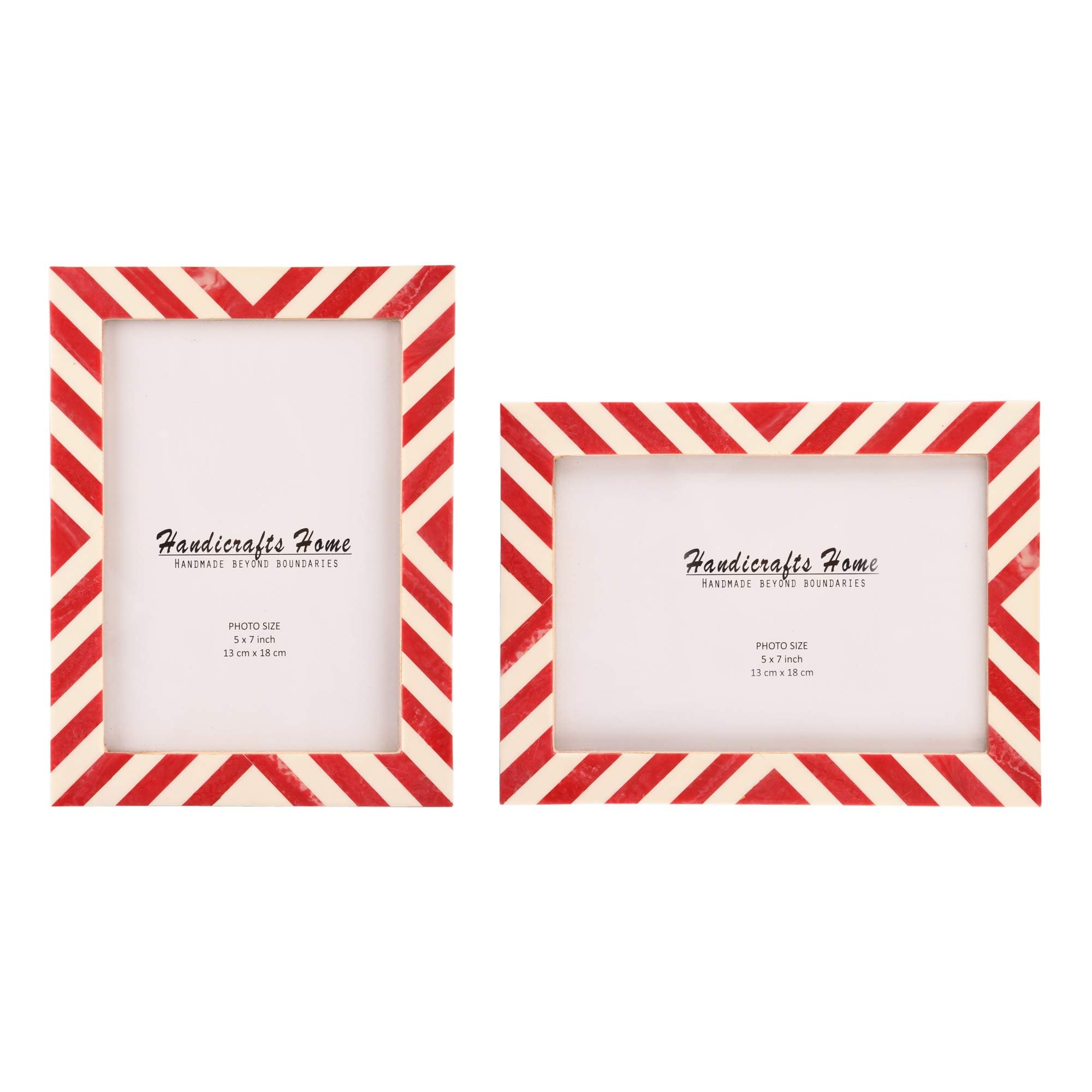 Handicrafts Home Red & White 5x7 Picture Frame Set of 2, Vintage Photo Frames for Wall or Tabletop Display, Bookshelf, Family Wall Decor, Gallery Wall Frame Set, Multi Picture Frames Collage