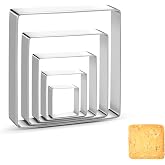Square Cookie Cutter Sandwich Cutters for Lunchbox Fruit Cutters Vegetable Cutters for Baking DIY X&lsquo;mas Birthday Party Decor, Pack of 5