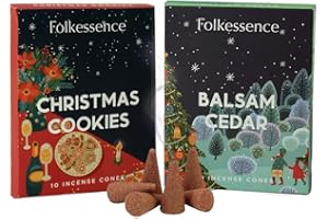 Folkulture Incense Cones | 20 Pc Incense Cone Scented | 2 Fragrance Cone-Insenses | Cookie & Balsam Cedar | Natural, Non Toxic | Xmas Inscents-Cones | Relaxing, Meditation for Women