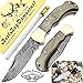 Walnut Wood 6.5'' Custom Handmade Damascus Steel Brass Bloster Back Lock Folding Pocket Knife 100% Prime Quality With Sharpening Rod Plus Real Buffalo Horn Stainless Steel Pocket Knive 
