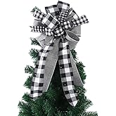 Christmas Tree Topper Bow, 23 Inch Red Black Plaid Buffalo Toppers Decorative Bow, Decoration Gift Bow for Holiday Front Door Wreath Decorations Indoor Outdoor
