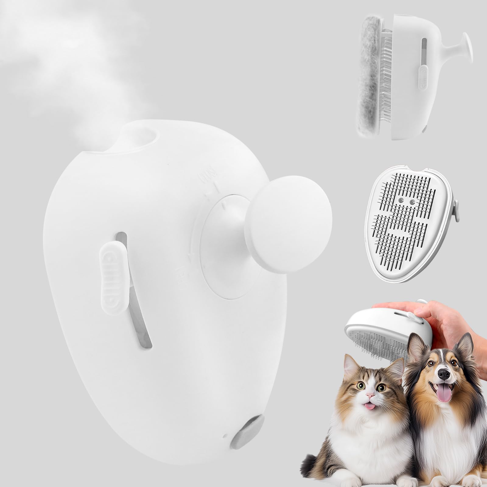 wokdsbl 3-in-1 Cat Grooming Brush - Spritz Defur Comb & Sprayer for Long & Short Haired Cats - Release Button, Removes Loose Fur, Tangles & Dirt