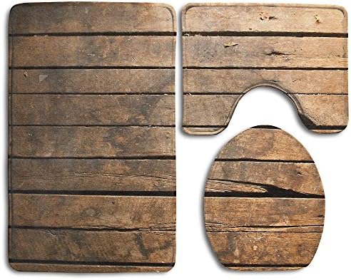 Wood Wallpapers Non-Slip Bathroom Bath Mat Rug Set, 3 Piece Bath Set Pedestal Rug + Lid Toilet Cover + Bath Mat Decoration 3 Sets Perfect For Bath, Tub, And Shower