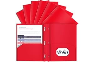 ViVin 12 Pack Plastic Folders with Pockets and Prongs, Heavy Duty 2 Pocket Folders with 3-Prong Fasteners, Poly File Holds 8-