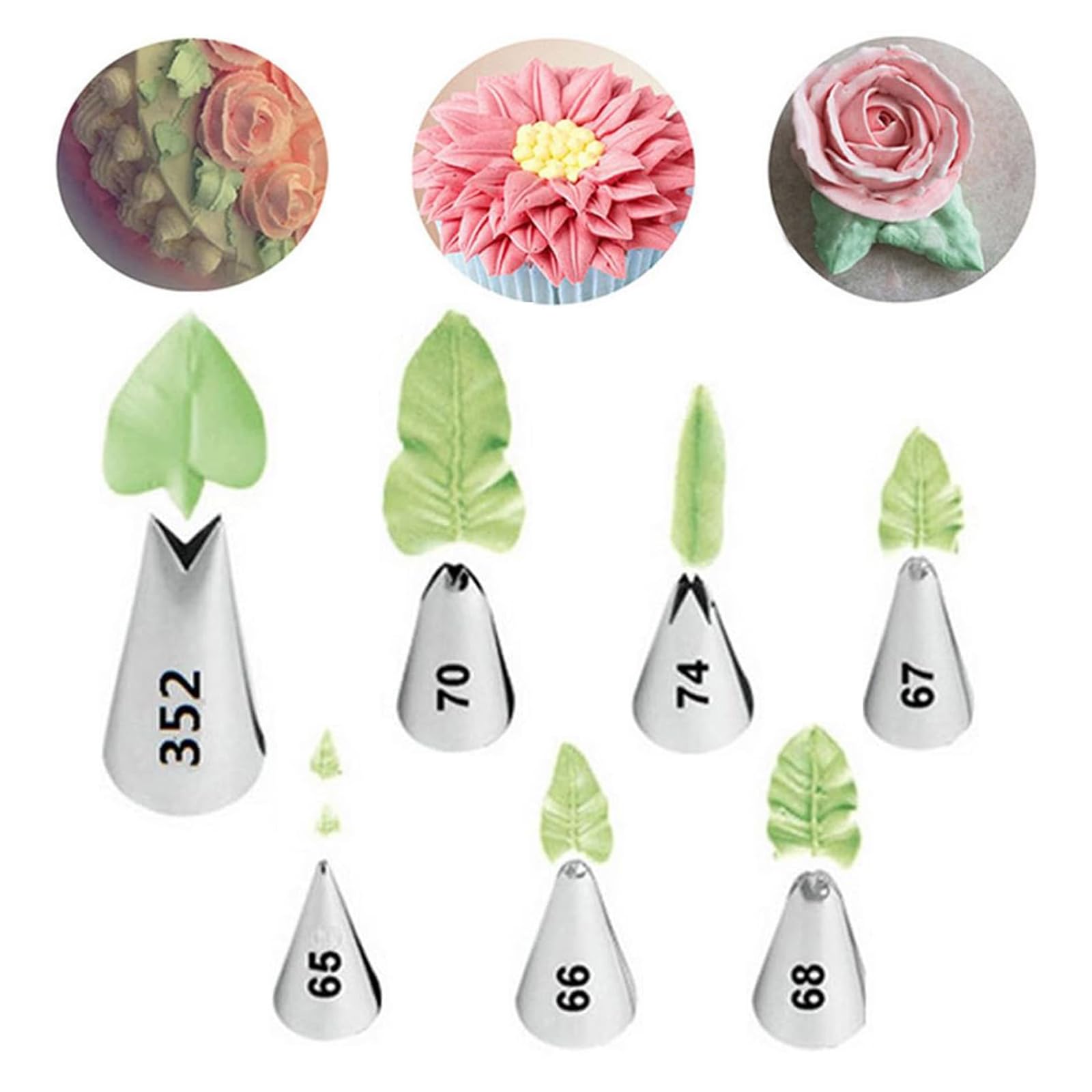 WishesMar Leaves Piping Tips Set 7 Pcs Leaf Stainless Steel Icing Nozzles for Cupcakes Cookies Pastry Cakes DIY Decorating Supplies Baking Tips Nozzles Set