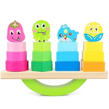 Shoro Wooden Stacking Blocks Balancing Games Shape Sorter playset,Montessori Toy for Toddlers,Wooden Puzzle Educational Toy for Kids