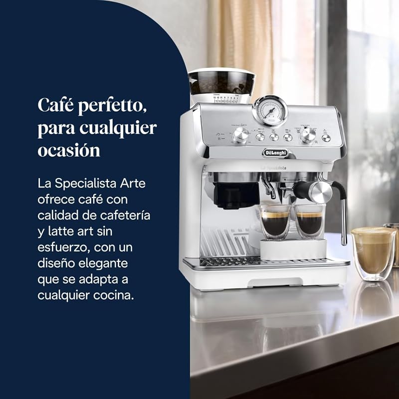 De'longhi la especialista arte ec9155.w, máquina de café expresso manual, tecnologia de moagem de sensor e 8 configurações, controle ativo de temperatura, bocal de leite mylatte art, 1550w, branco