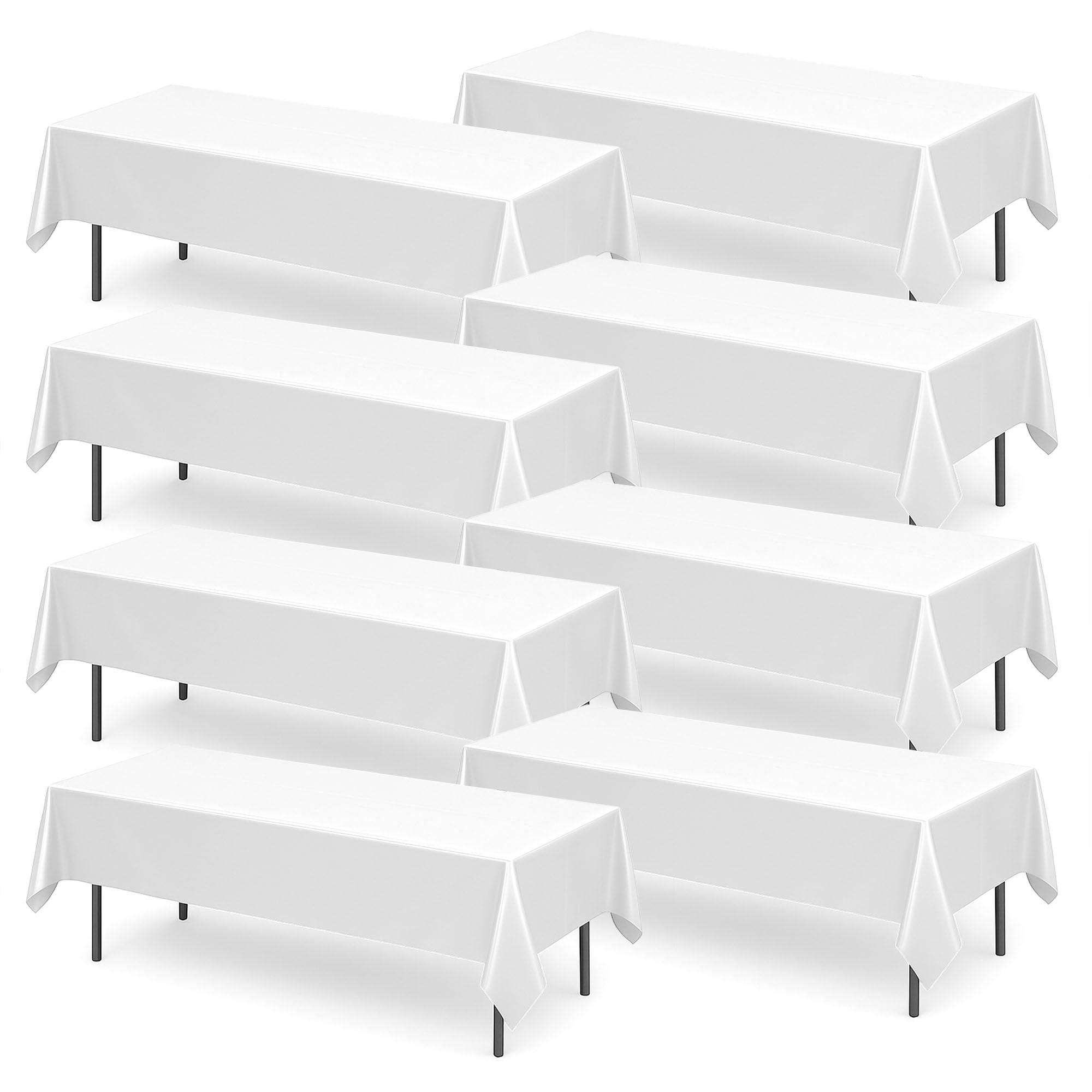 SOL 8pk Long White Table Cloth Party 274x137cm Plastic Cover Disposable Tablecloths for Parties - Heavy Duty Spill Protection - Christmas Decorations New Years Eve 2026 Weddings, Buffets, Catering