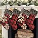 Ivenf Christmas Stockings, 4 Pcs 18 inches Burlap with Large Plaid Snowflake and Plush Faux Fur Cuff Stockings, for Family Holiday Xmas Party Decorations