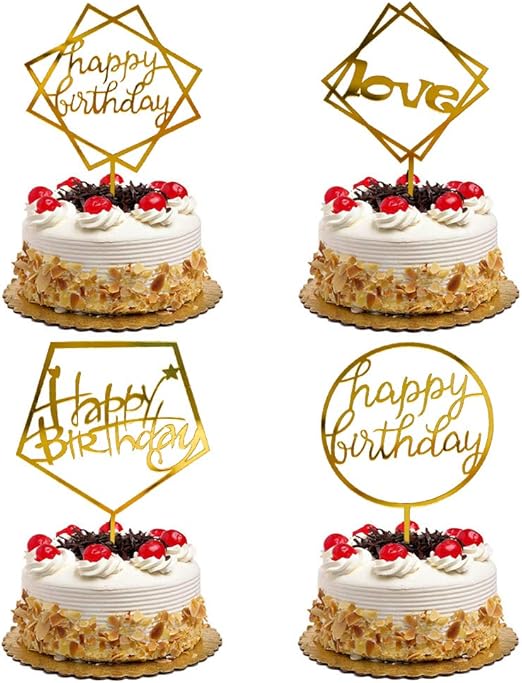 Soleebee Happy Birthday Topper De Pastel Oro Brillo Acrilico