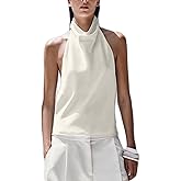 Women Satin Halter Tank Top Sexy Sleeveless High Neck Backless Silk Crop Cami Shirt Y2K Open Back Going Out Vest