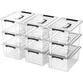 Krihan Clear 9-Pack Plastic Storage Bins with Lids, 6 Quart Stackable Containers Organization with Latch Buckle