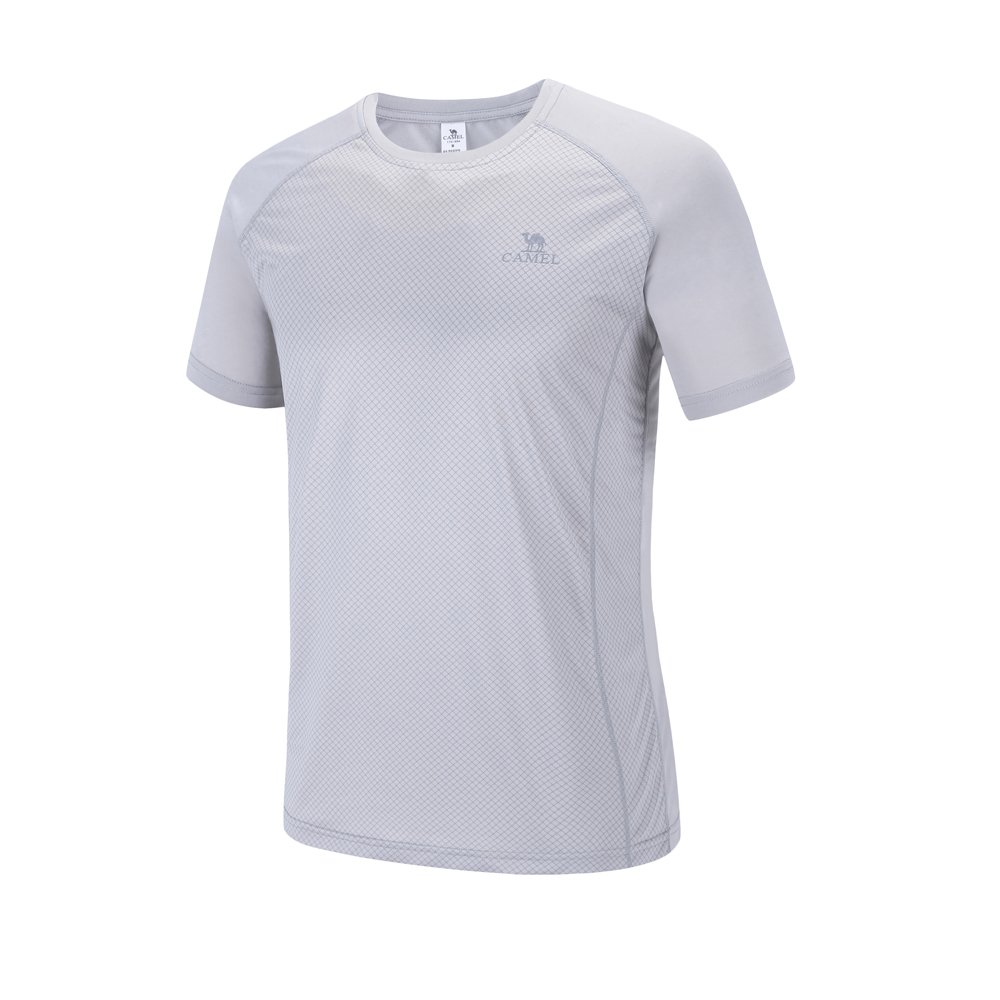Camel Short Sleeve Shirts for Men Crew Neck Tees T-Shirt Dress Breathable Quick-Dry Casual for Fishing Golf Gym Athletic Running Workout (XXXL Gray)