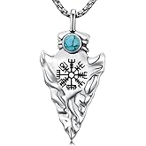 BETHZA Arrowhead Necklace for Men 925 Sterling Silver Natural Gemstone Viking Arrow Pendant Jewelry Gifts for Father