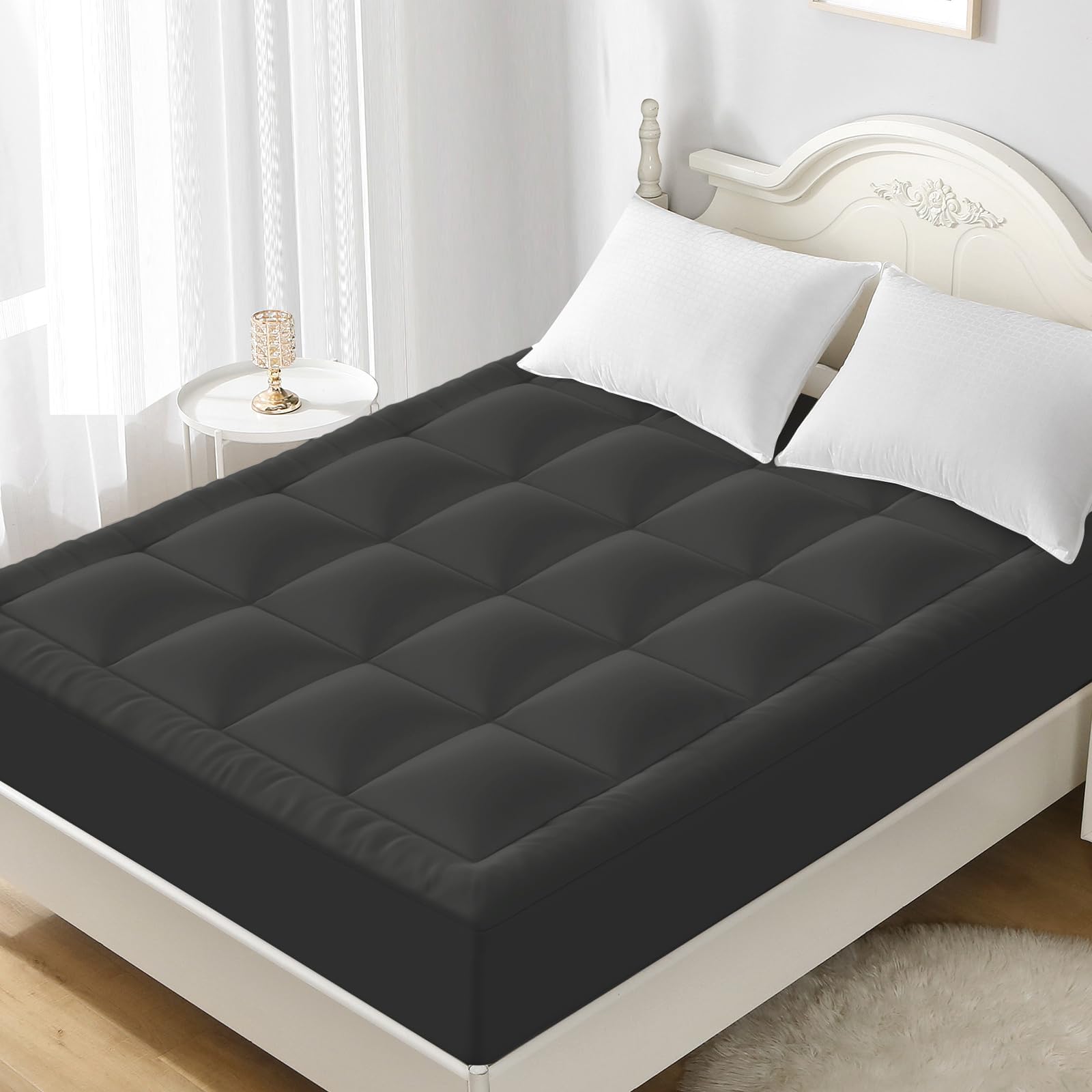 YUGYVOB Twin XL Mattress Topper - 600GSM Extra Thick Cooling & Breathable Mattress Pad with Deep Pocket 8"-21" & Soft Down Alternative Filling, Grey Image