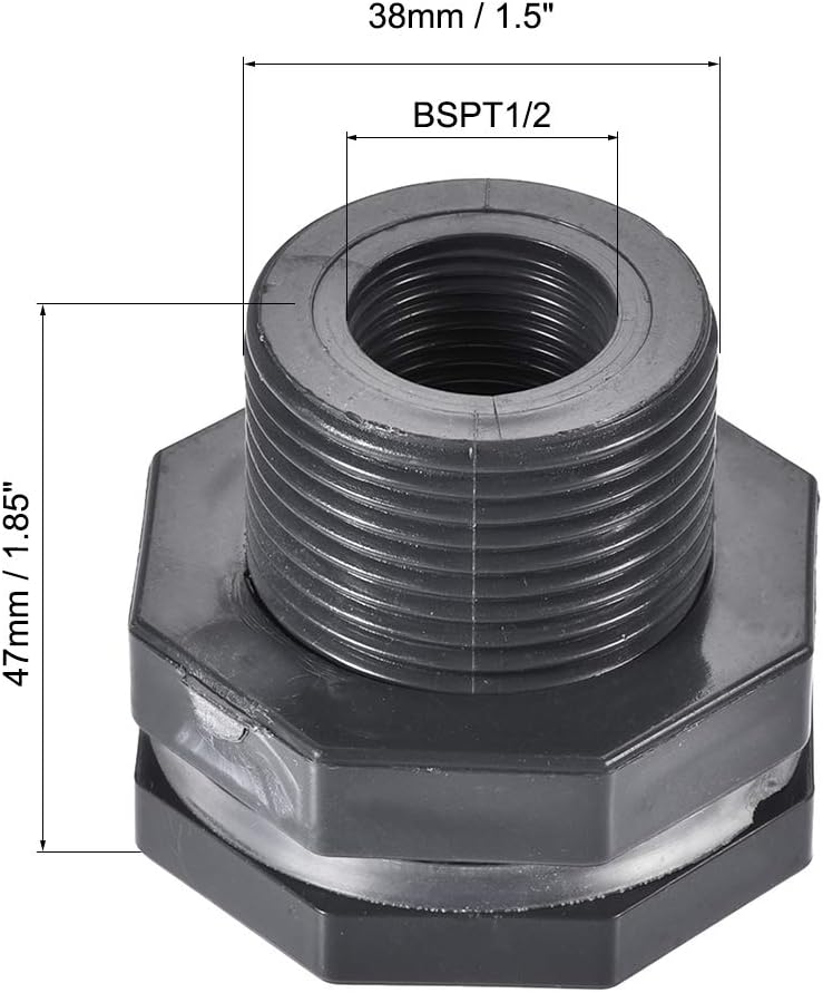 sourcing map Bulkhead Fitting, G1/2 Female 1.5" Male, Tube Adaptor Pipe Fitting with Silicone Gasket, for Water Tanks PVC - Image 3