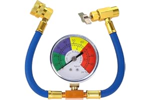 Ywdiml R134A Car AC Refrigerant Charge Hose Kit, 600-3000PSI Air Conditioning Refrigerant Recharge Hose with Low Pressure Gauge, Auto A/C 1/2" Recharge Measuring Can Tap, Universal Fit (18.11 Inch)