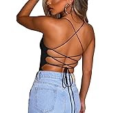YMDUCH Women's Sexy Sleeveless Criss Cross Backless Cami Bodycon Bodysuit Tops