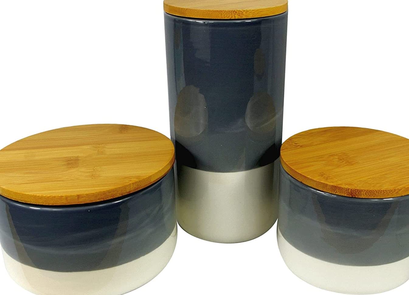 Leaf Ceramic Storage Jars Kitchen Canisters with Lids, Mixed Materials, Grey, 12cm/14.5cm/20cm