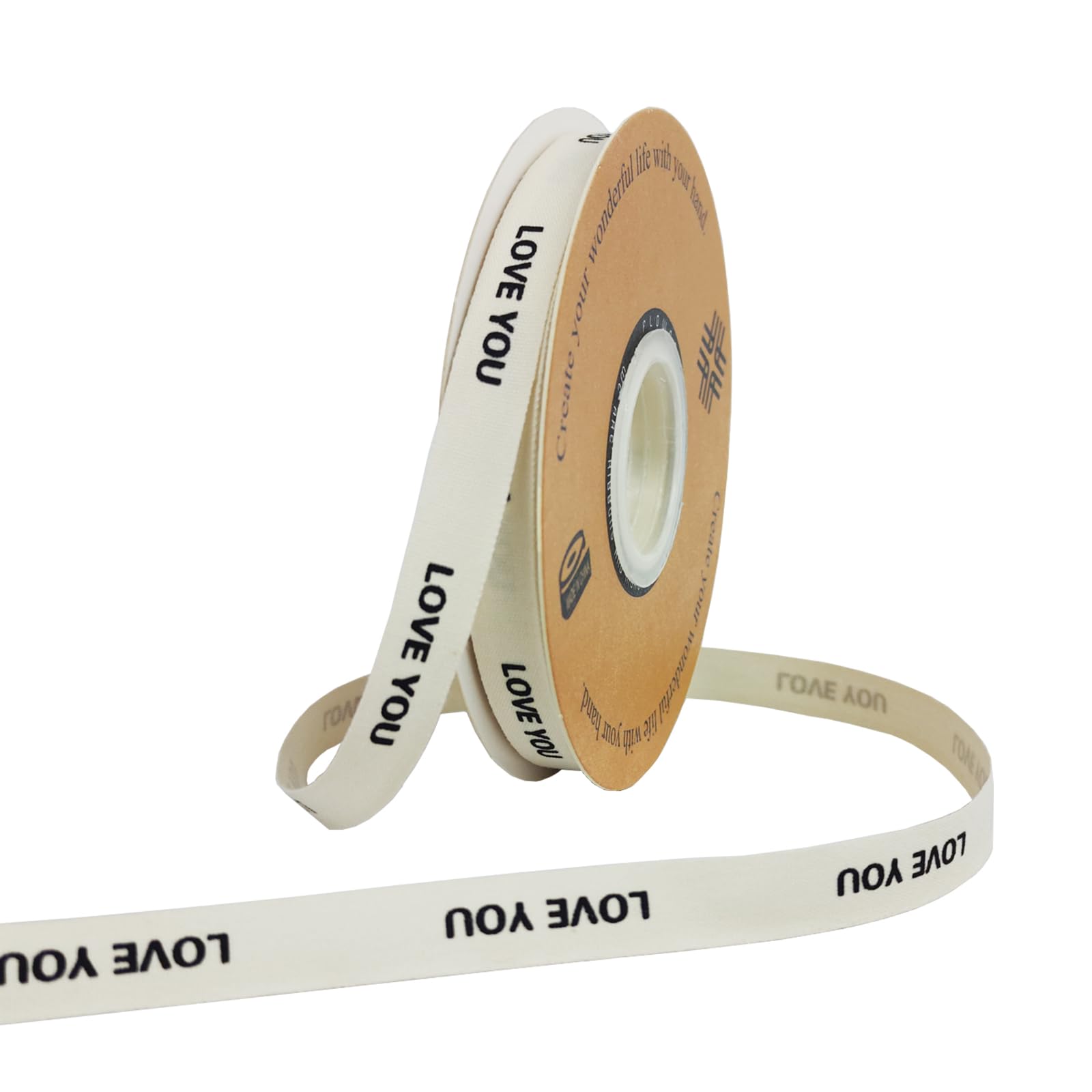 Sewhick 13mm Gift Wrap Cotton Ribbon, 27M Cotton Tape Ribbon, Single Side Printed Craft Ribbon for DIY Sewing Valentine's Day Wedding Deco, Love You