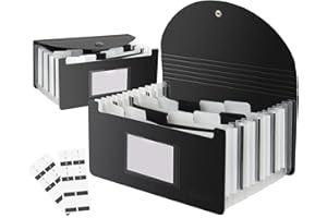 Uquelic Stand Receipt Organizer Folder - 13 Pockets Expanding Coupons Storage/Rainbow Large Capacity Bill Organizer for Desk with Label, Receipt Organizer for Business (2 Pack Piano)