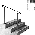 VEVOR Handrail for Outdoor Steps, 2-3 Steps Flat Outdoor Handrail, Adjustable Wrought Iron Staircase Handrail, Thickened Stair Railings for Porch Railing