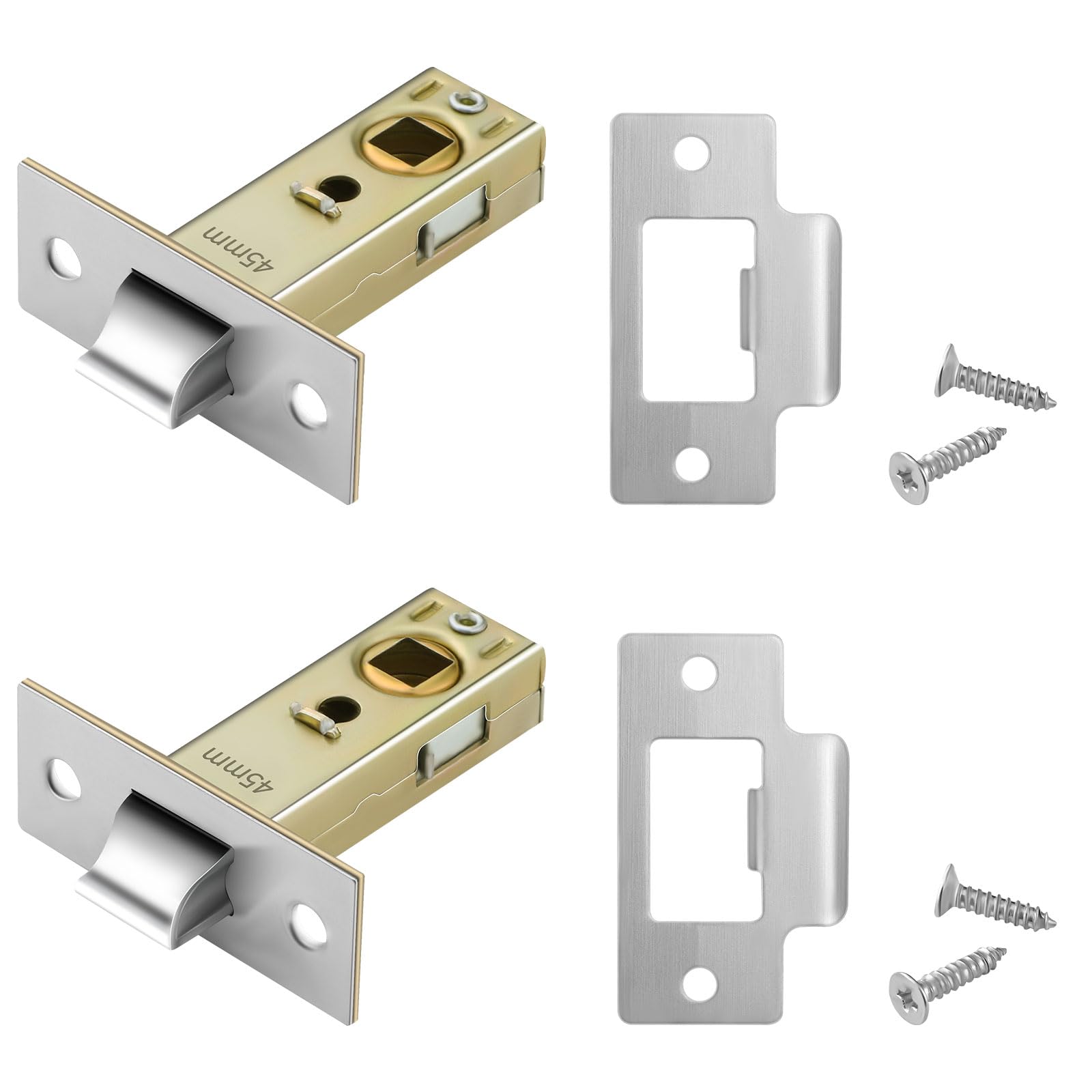 Pimoys 2 Set 45mm Tubular Latch, Internal Door Lock Mortice Latch Polished Door Latch for Sprung Lever Door Handles