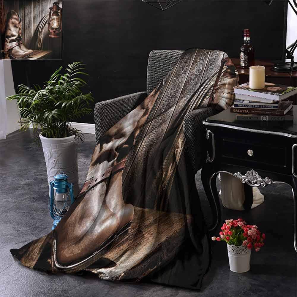 Dog Blanket Western Decor,Dallas Cowboys and Lantern on a Bench in Vintage Ranch Nostalgic Folkloric Print,Brown Blanket for Sofa Couch Bed 50"x60" inch
