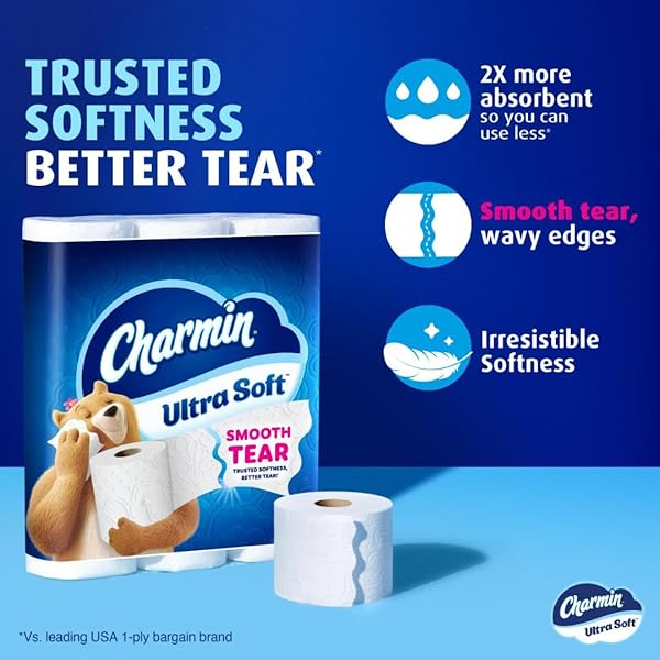 CHARMIN ULTRA SOFT TOILET PAPER, 6 MEGA ROLLS = 24 REGULAR ROLLS