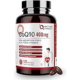 NATURE TARGET CoQ10-400mg Plus PQQ with Vitamin E & Organic Olive Oil - Coenzyme-Q10 with BioPerine - High Absorption Antioxidant-for-Heart-Health and Energy Production,120 Servings