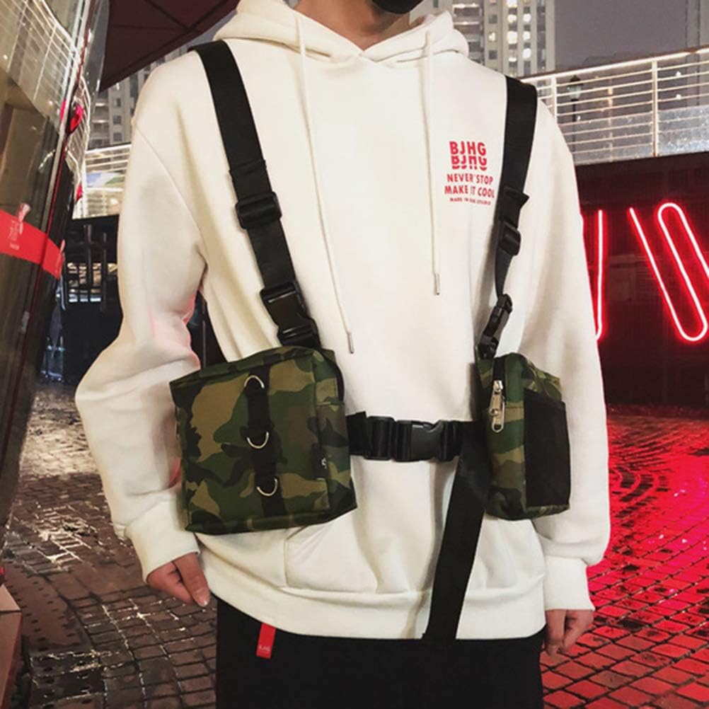 Amazon Grokebo ウエストポーチ ウエストバッグ 多機能 調整可能 チェストバッグ ベストバッグ ランニング ライトウェイト チェストリグ ベスト型 アーミーグリーン ウエストバッグ