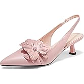 Coutgo Womens Slingback Kitten Heels Flower Closed Pointed Toe Pumps Wedding Party Dress Sandals Shoes