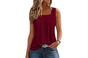 isermeo Summer Tank Tops for Women Loose Fit Pleated Square Neck Sleeveless Shirt Flowy Tops S-XXL
